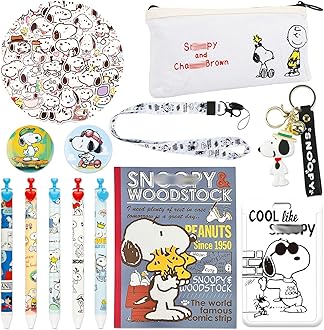 Heartsking Snopy Stationery Set, Cute Case with Gel pen, Notebooks, Stickers, Keychain, Lanyard with ID Badge, Brooch, Cute Stationery set,Back to School Gifts for Girls Boys Kids