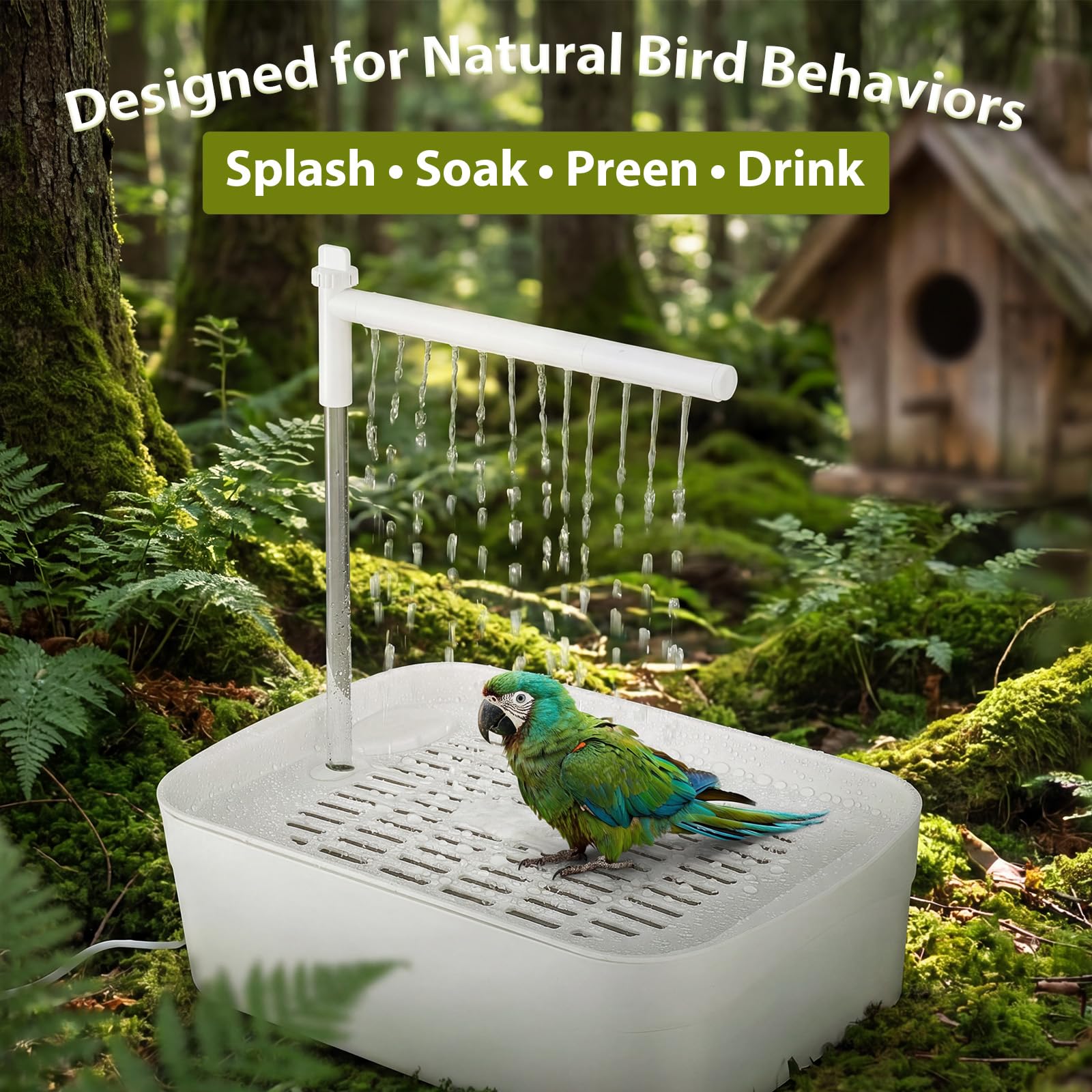 Vogeldusche Wellensittiche, Automatische Vogelbad mit USB Pumpe, Leise Vogel Dusche mit Wasserfall, Vogelbadewanne für Sittiche, Nymphensittiche und kleine Papageien