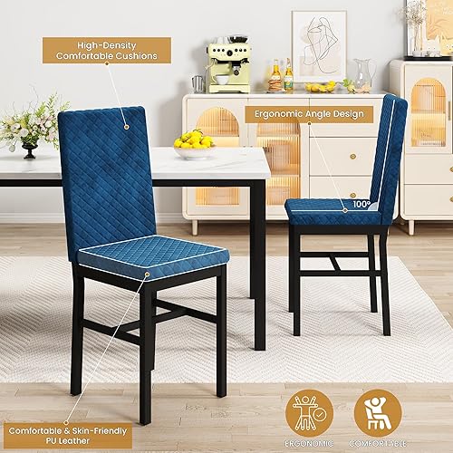 Miniatura 5 de DKLGG Juego de mesa de comedor para 4, mesa de cocina de mármol sintético con sillas de comedor tapizadas de terciopelo, juegos de comedor pequeños