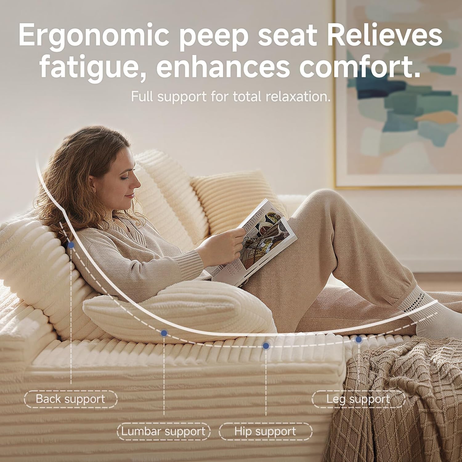 105" Cloud Modular Boneless Couch, Right Facing L-Shaped Chaise Sectional Sofa - No Assembly Required, Plush Corduroy & Memory Foam, for Living Room Bedroom Apartment (Beige)