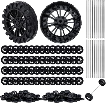 300pcs Mini Plastic Wheels with 2mm Hole and 150 Metal Axles for Model Cars
