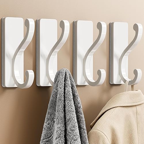 Miniatura 1 de Ganchos de pared blancos, paquete de 4 ganchos autoadhesivos para colgar en la pared, ropa, toallas, llaves, bolso, mochila, bolsa, sombrero,