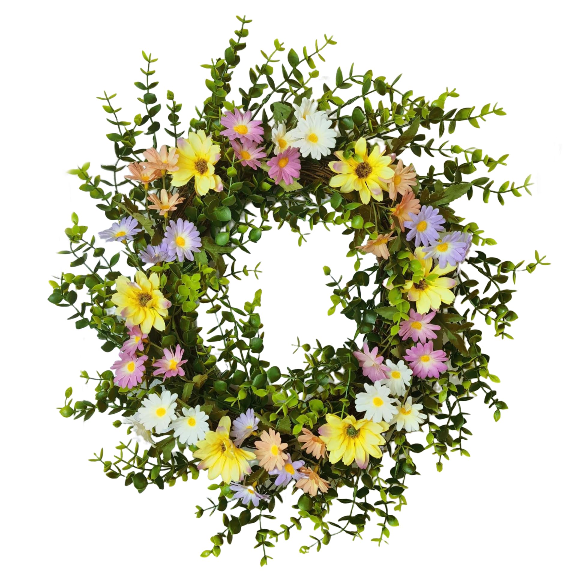 Grtheenumb 1Pc Garden Wedding Festival Decoration, Door Wreaths Simulation Daisy Wreath Wedding Festival Lintel Home Hanging Decoration Artificial Daisy Green Leaves Wreaths For Front Door