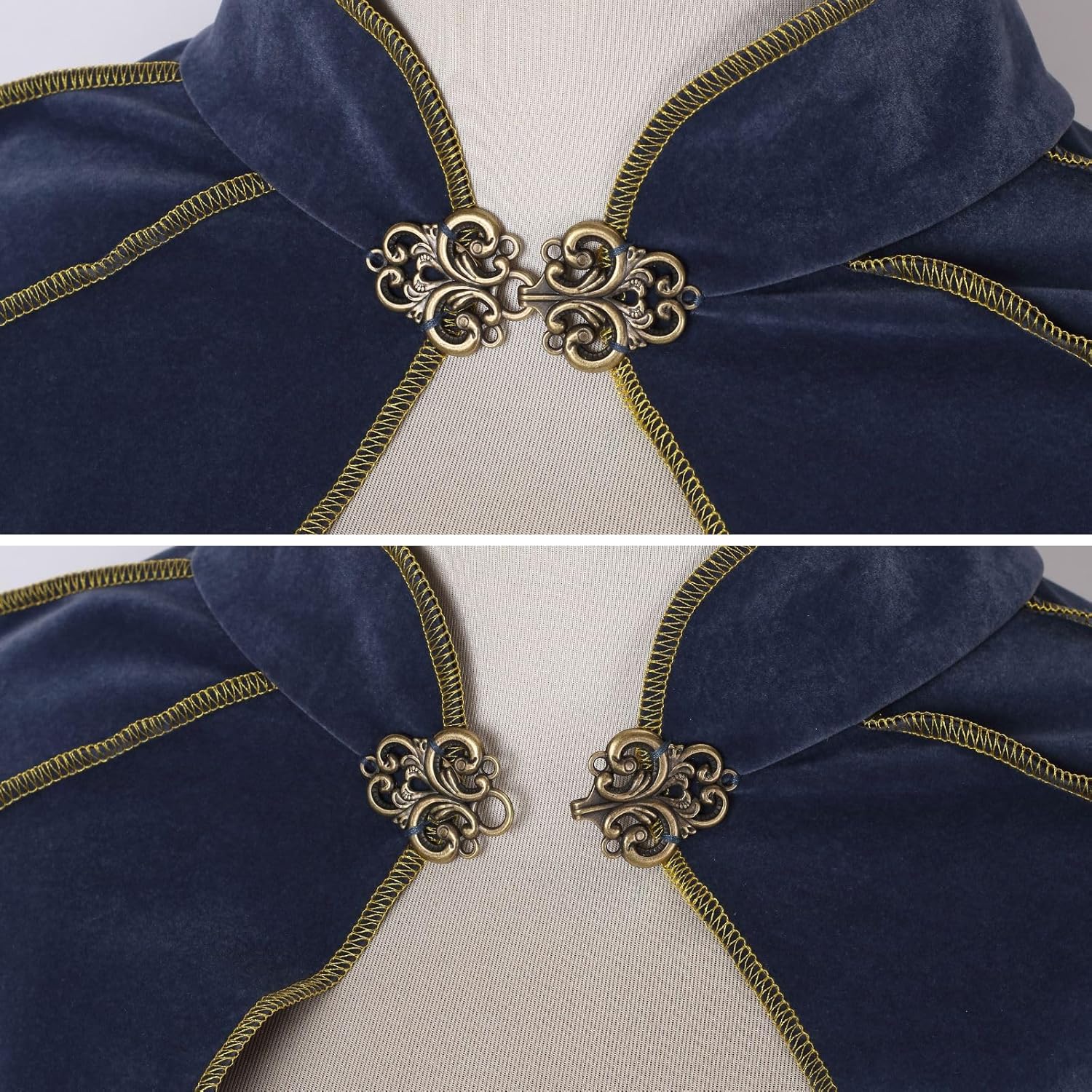 Women Medieval Cloak Adult Renaissance Victorian Deluxe Stand Collar Velvet Gold Trim Cape Halloween Cosplay - Image 4