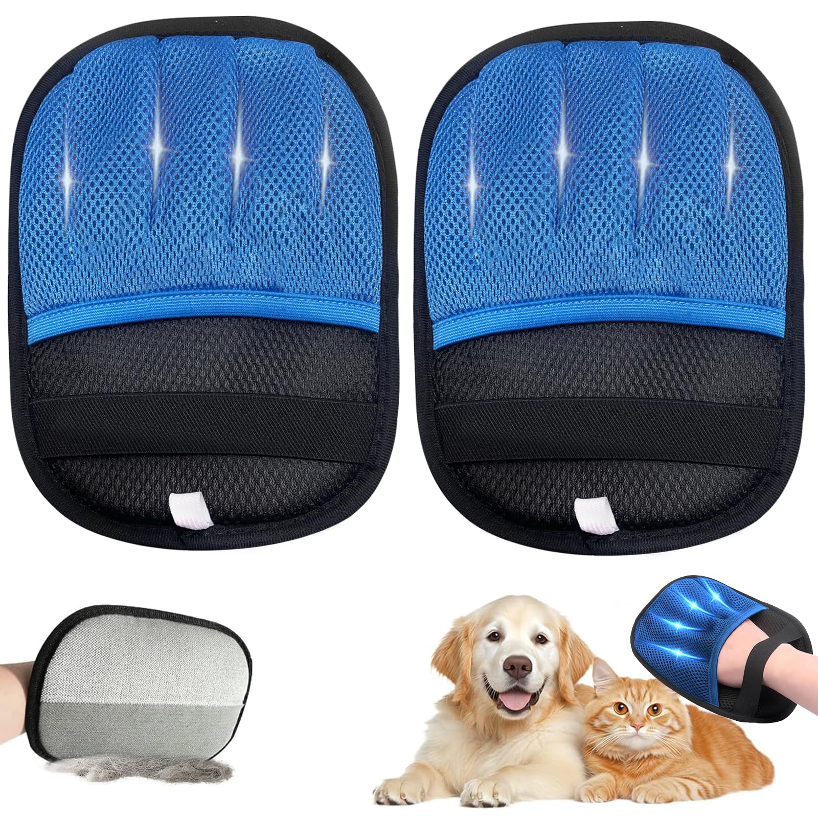 TOOHAO Guanto Peli Gatto Cane, Guanti Statici per Peli Animali, Pet Hair Remover Gloves per la Pulizia dei Vestiti Tappeti Divani Sedili Auto, Riutilizzabile e Lavabile (Blu 2 Pezzi)