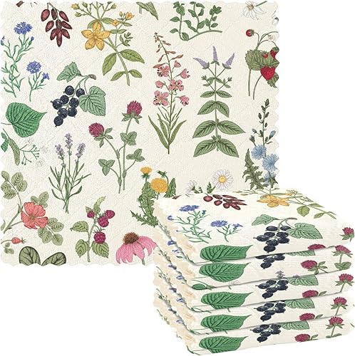 Miniatura 1 de Wild Herbs Plant Fruit Flower Cotton Decorative Microfiber Towel for Kitchen Fast Drying Set of 6 Tea Cup Kitchen Towels for Restaurant Sink
