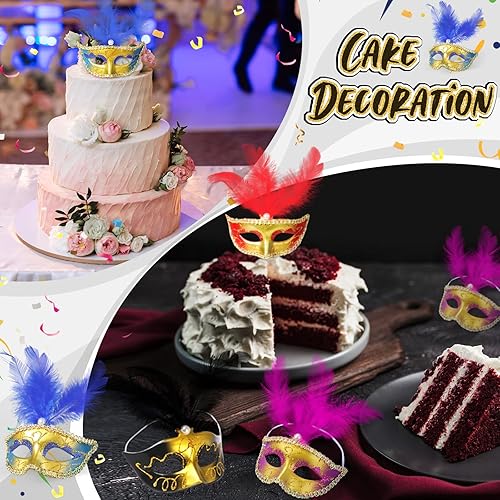 Miniatura 3 de 30 piezas de mini máscaras de máscaras, mini máscaras con plumas para decoración de pasteles, Mardi Gras, para cupcakes, máscaras en miniatura para
