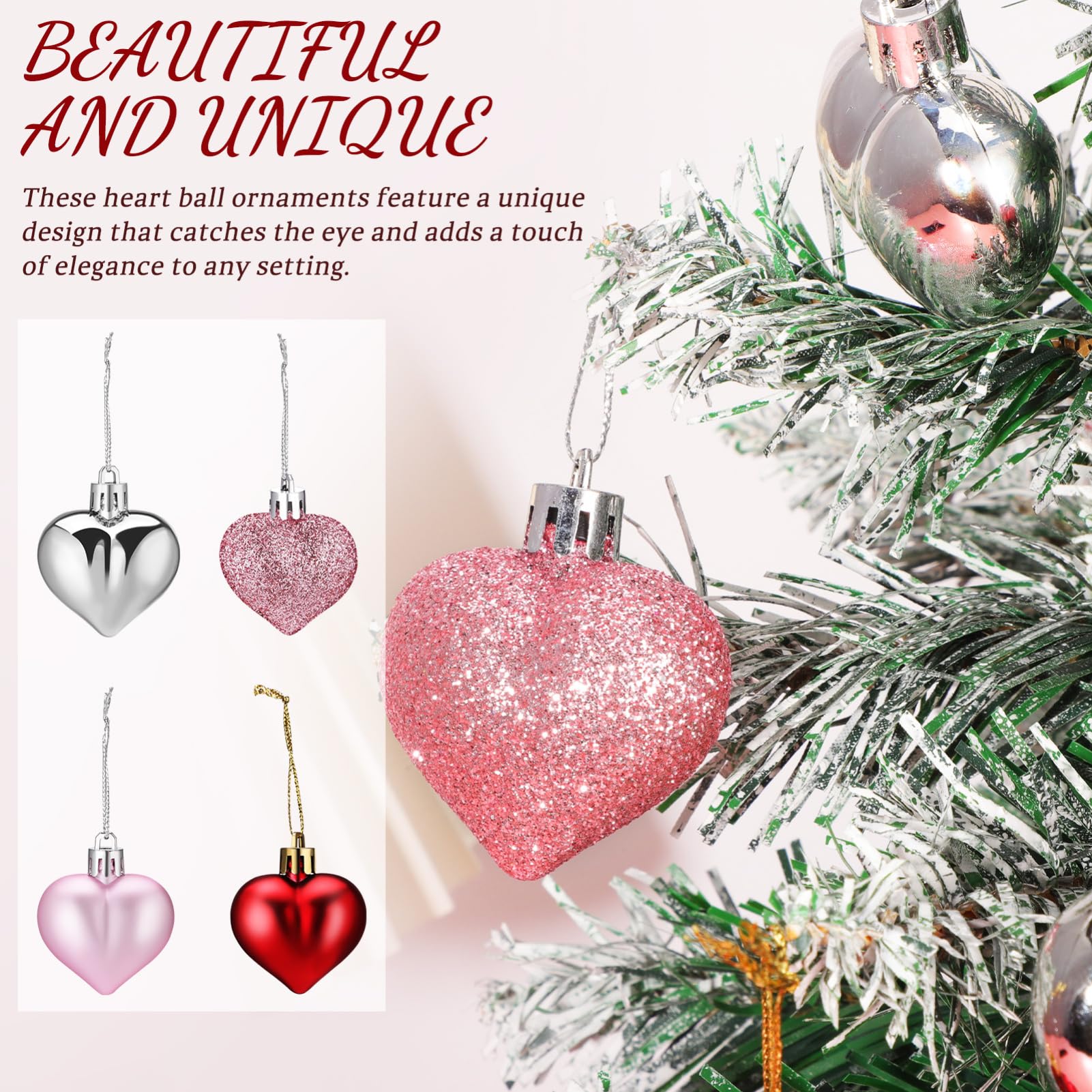 Alipis 48piezas Colgante de Bola de Corazón Decoración Colgante Árbol de San Valentín Adornos Hogar y Bodas de Adornos Brillantes Día de San Valentín