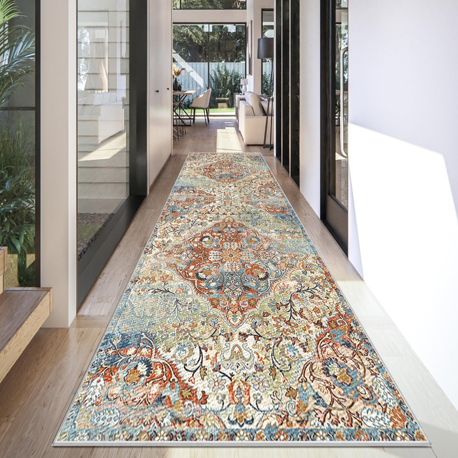 Carpet Runner for Hallway Long Washable Kitchen Rugs Runner for Entryway Non Slip Hall Runner 90 x 500 cm Area Rug Door Mats Indoor Floor Carpet Runner Rugs for Hallway Kitchen Laundry Room Bedroom
