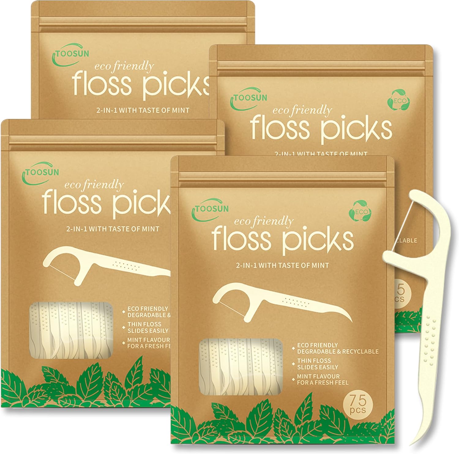Dental Floss Picks, 300 Count Flossers For Teeth (Pack of 4), 2 In 1