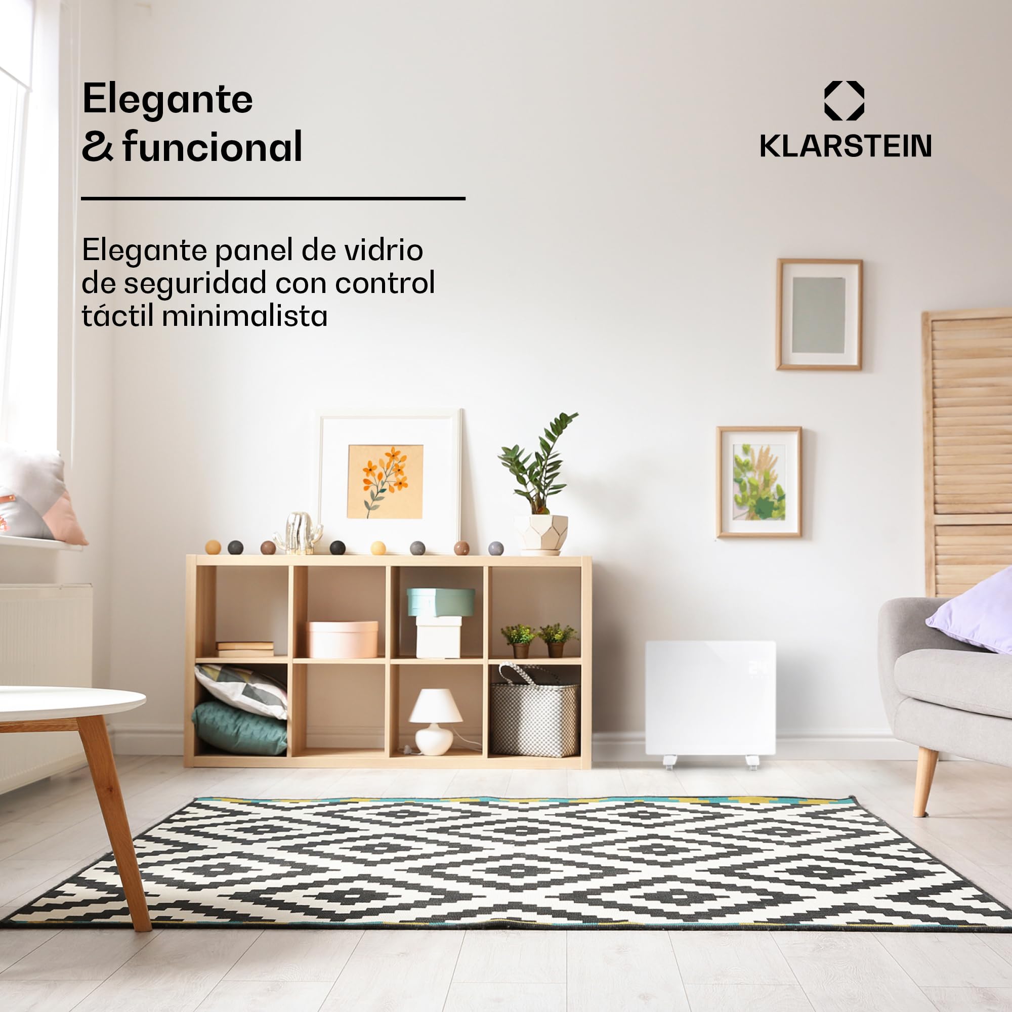 Klarstein Radiadores Bajo Consumo Electricos para Casa, Estufa Electrica de 2000W con Ruedas, Radiador Electrico Silencioso, Portátil y Delgado, Estufas con Panel para Pared, Pantalla y Termostato