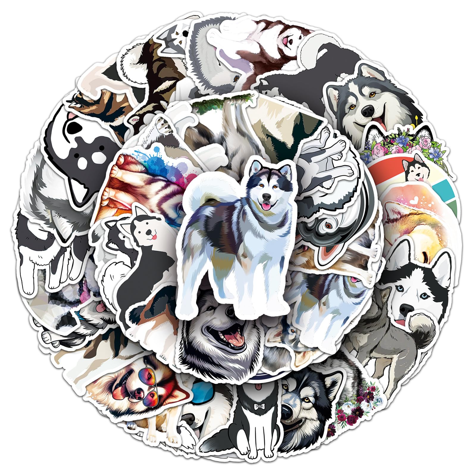 Bric dodo 50Pcs Alaskan Malamute Stickers, PVC, White, Gray, Black, Street Art Style, Waterproof, Outdoor, Stickers - Image 2
