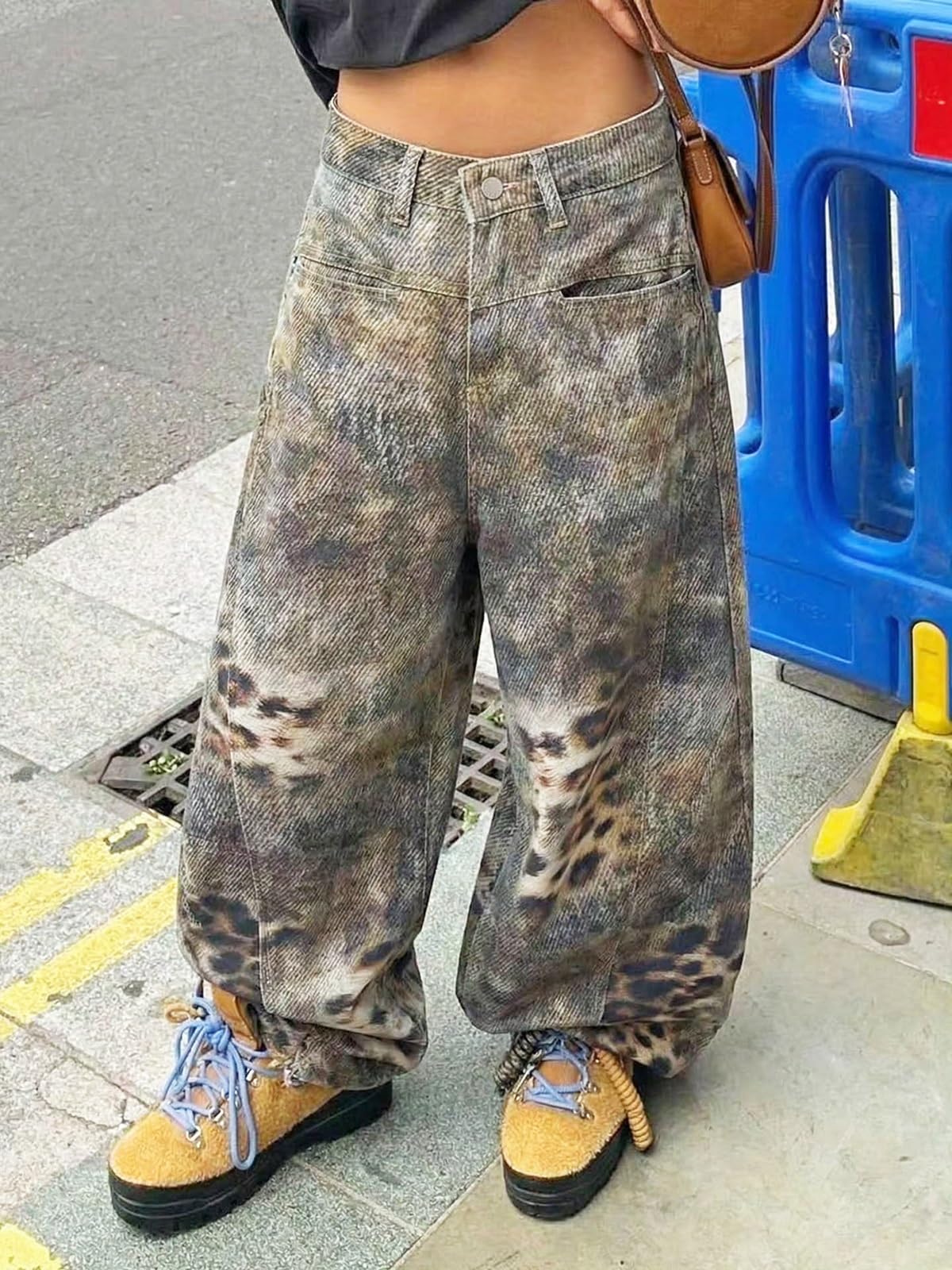 Jeans da Donna Y2K Baggy Print Jeans Jnco Pantaloni in Denim Vintage a Vita Alta Hip Hop con Stile Street retrò
