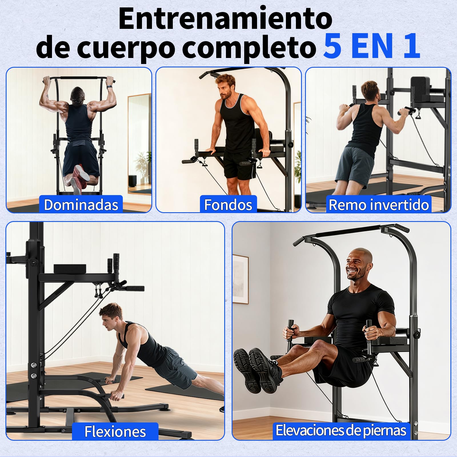 Power Tower Maquina Dominadas Ajustable en Altura en casa | Multifuncional, musculación, ejercicios corporales, estable y resistente, montaje rápido, ahorro de espacio