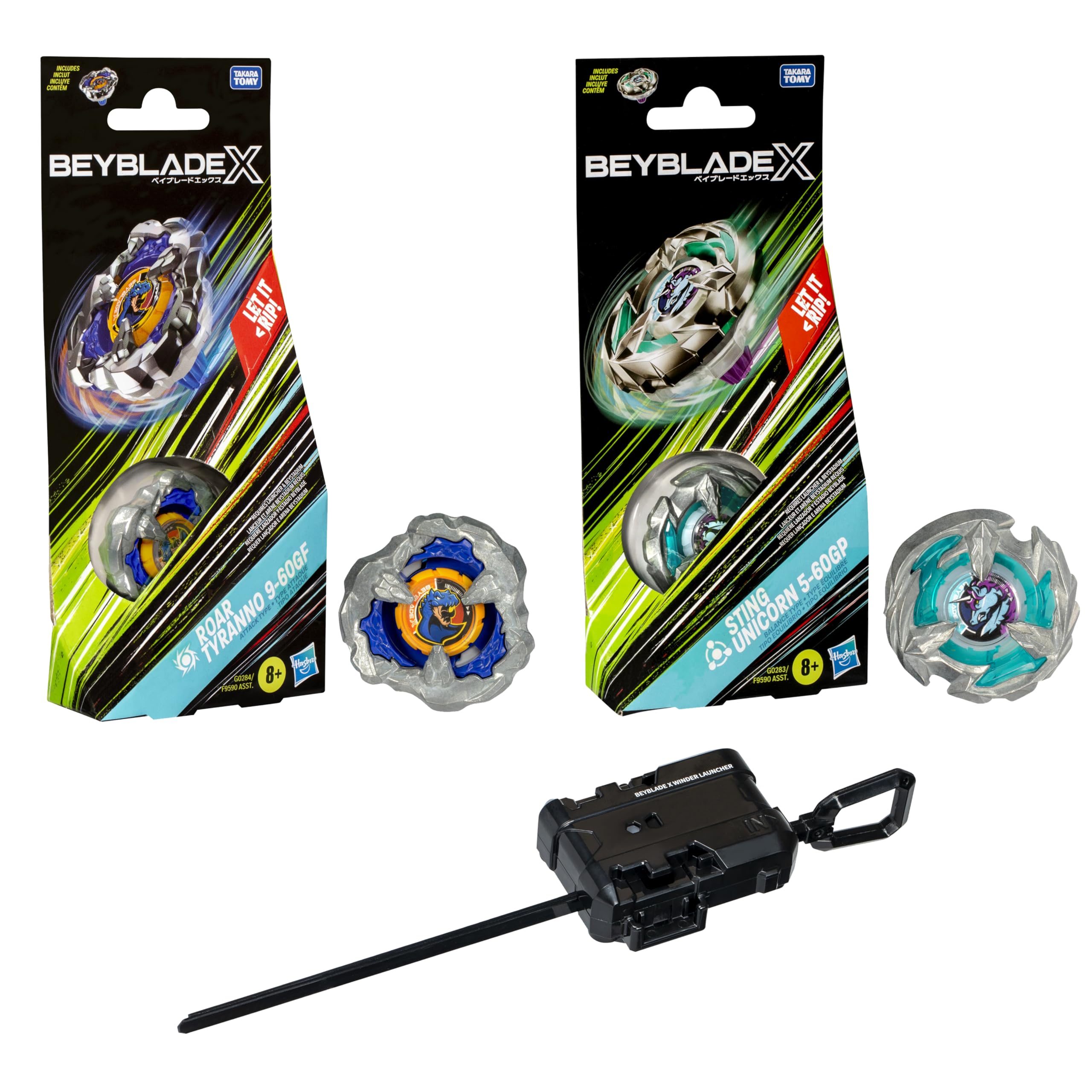 Amazon.com: Beyblade X Roar Tyranno 9-60GF, Sting Unicorn 5-60GP
