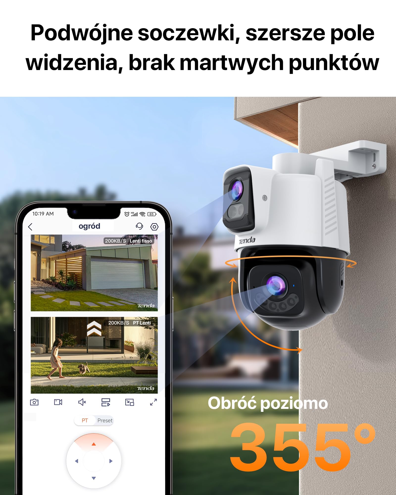 Tenda CH9 kamera do monitoringu zewnętrznego, 6 MP, podwójny obiektyw, zewnętrzna kamera monitorująca, IP66, bezpieczeństwa, automatyczne śledzenie, widoczność w nocy, 2 audio,