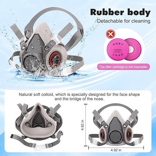 Miniatura 5 de Máscara respiradora con filtros 2097 Respirador de media cara Máscara de gas reutilizable contra el polvo, vapores orgánicos, resina epoxi, pintura