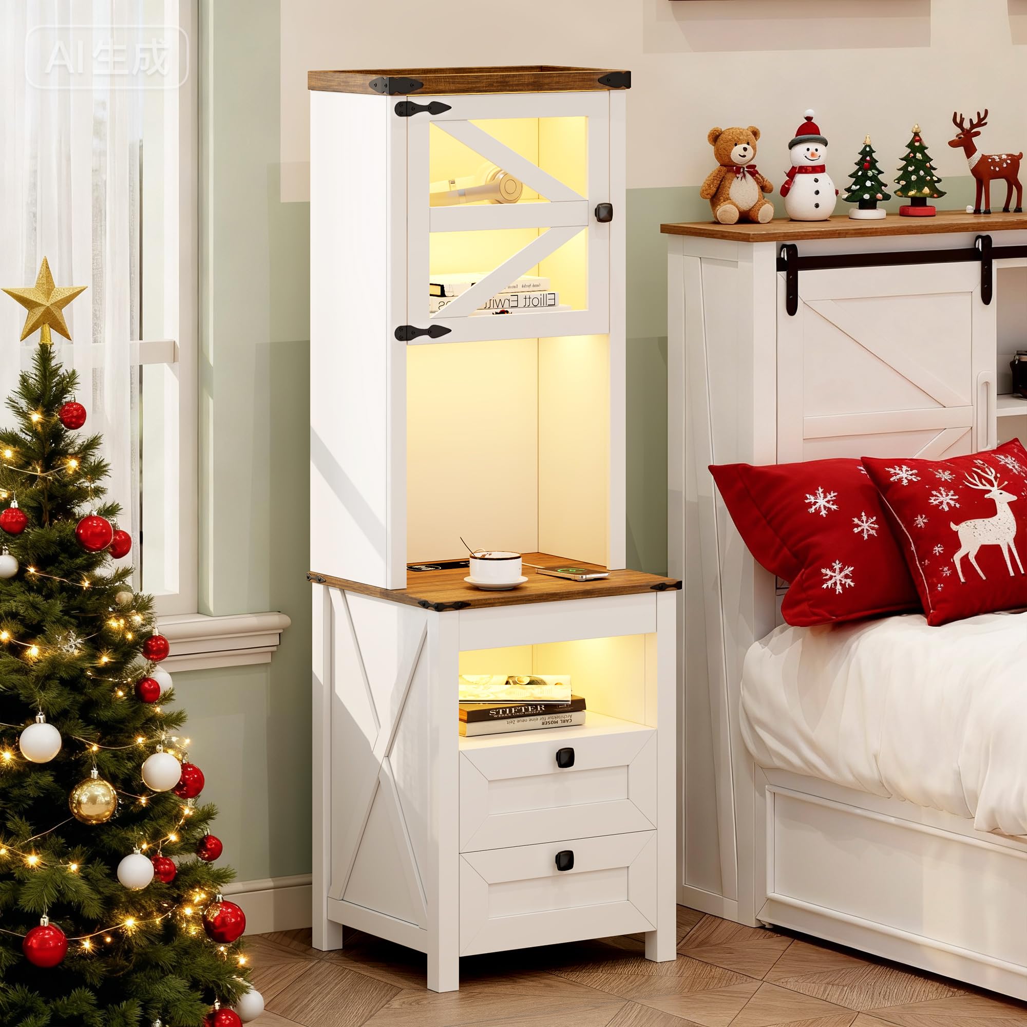 H15K5 2300 CHERRY NIGHT STAND 猫脚 ナイトスタンド Amazon.com: Farmhouse Tall Night Stand with Charger Station