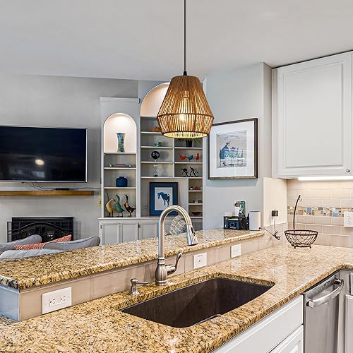 Miniatura 7 de Lámpara colgante de ratán tejido bohemio, 7 pulgadas, mini lámpara colgante con jaula de trabajo manual, iluminación colgante pequeña natural de