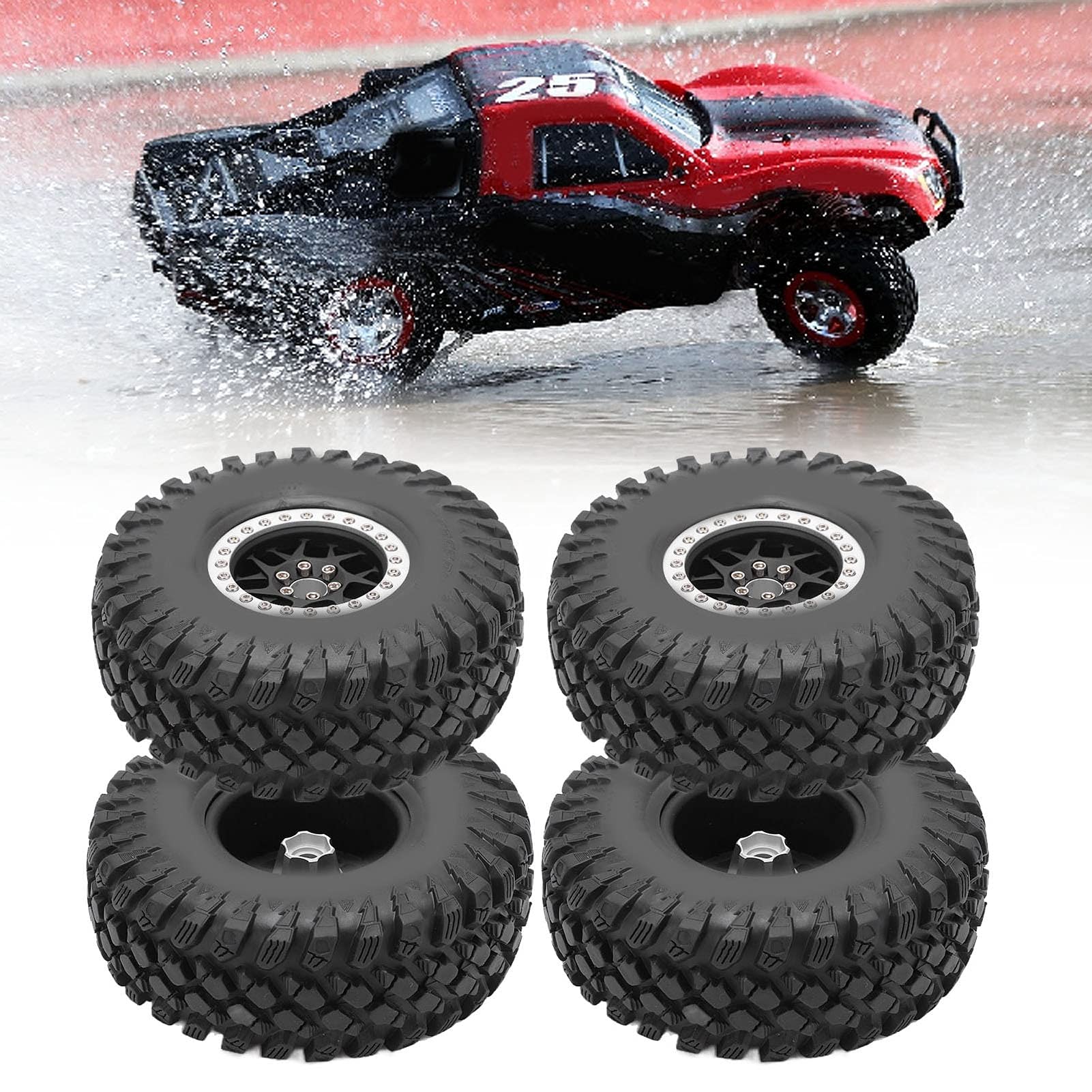 Opona gumowa RC Stabilna, wysoka przyczepność do skóry opony ze stopu aluminium 1/10 RC (Silver Black)