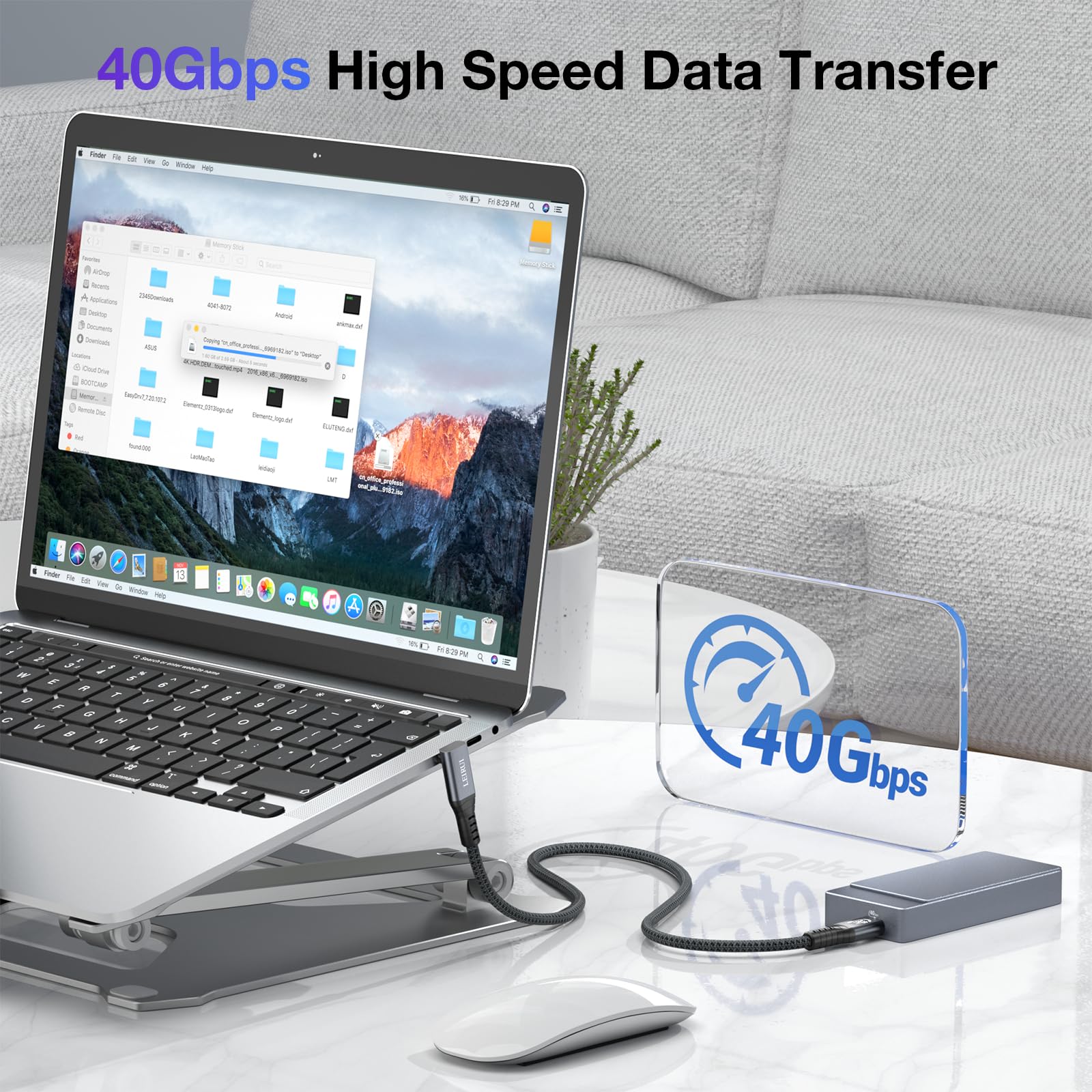 Cavo USB 4 certificato per cavo Thunderbolt 4, cavo di trasferimento dati USB C ad angolo inferiore da 40 Gbps, video 8K a 60 Hz, ricarica rapida PD da 240 W per iPhone 16/17, Steam Deck, monitor USB
