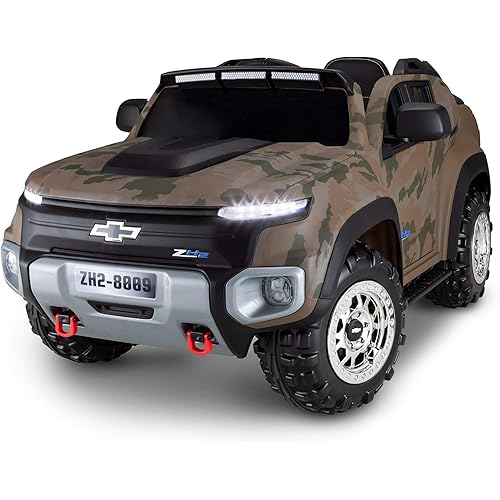 Kid Trax Electric Kids Luxury Chevy Colorado Truck Ride-On Toy, 6 Volt Battery, USB and MP3 Capabilities, Remote Control, Ages 3-5 Years, Camo