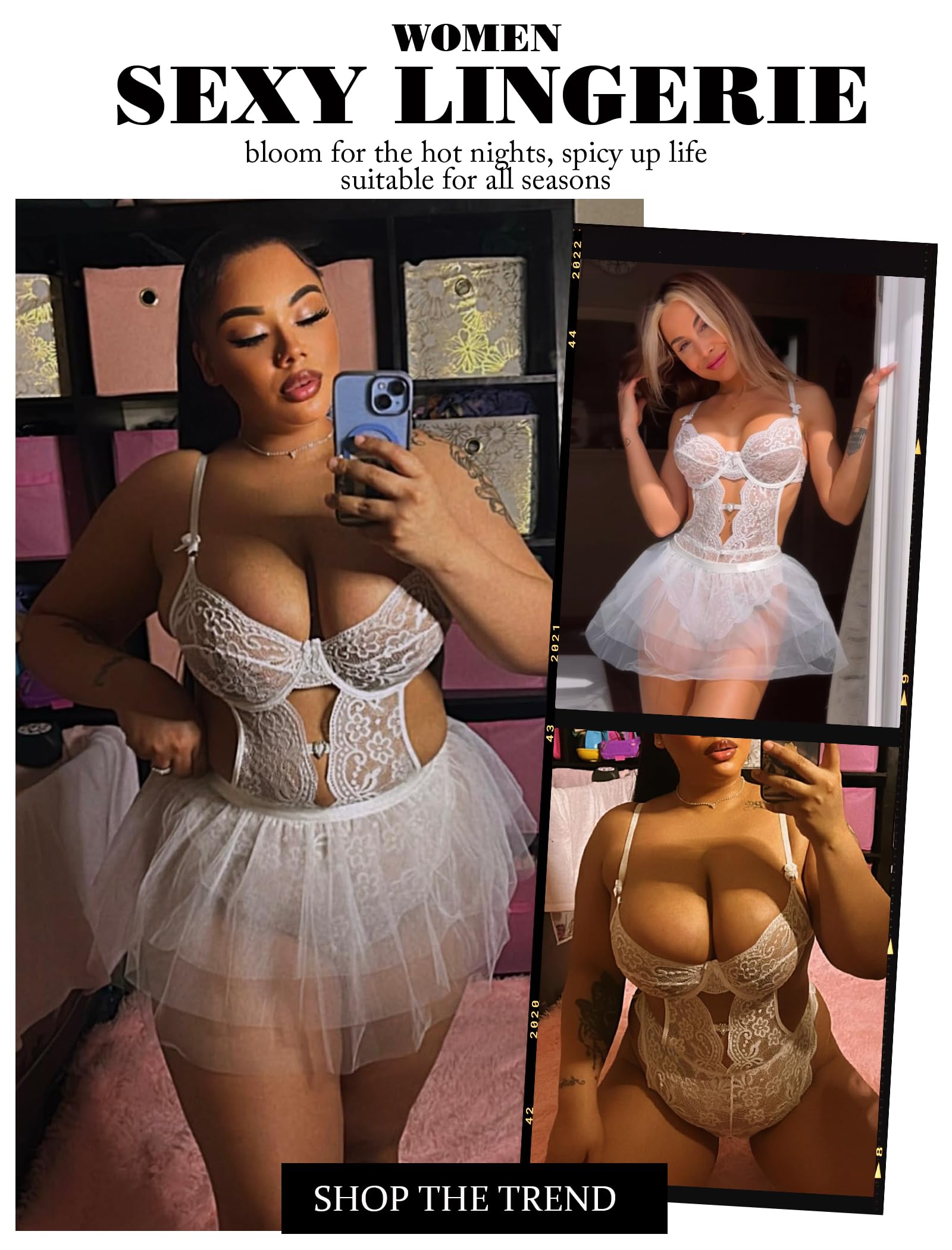 WBDWWTD Seksowny komplet bielizny Koronkowe body na fiszbinach z odpinaną mini spódniczką z siateczki Bielizna typu push-up typu Teddy