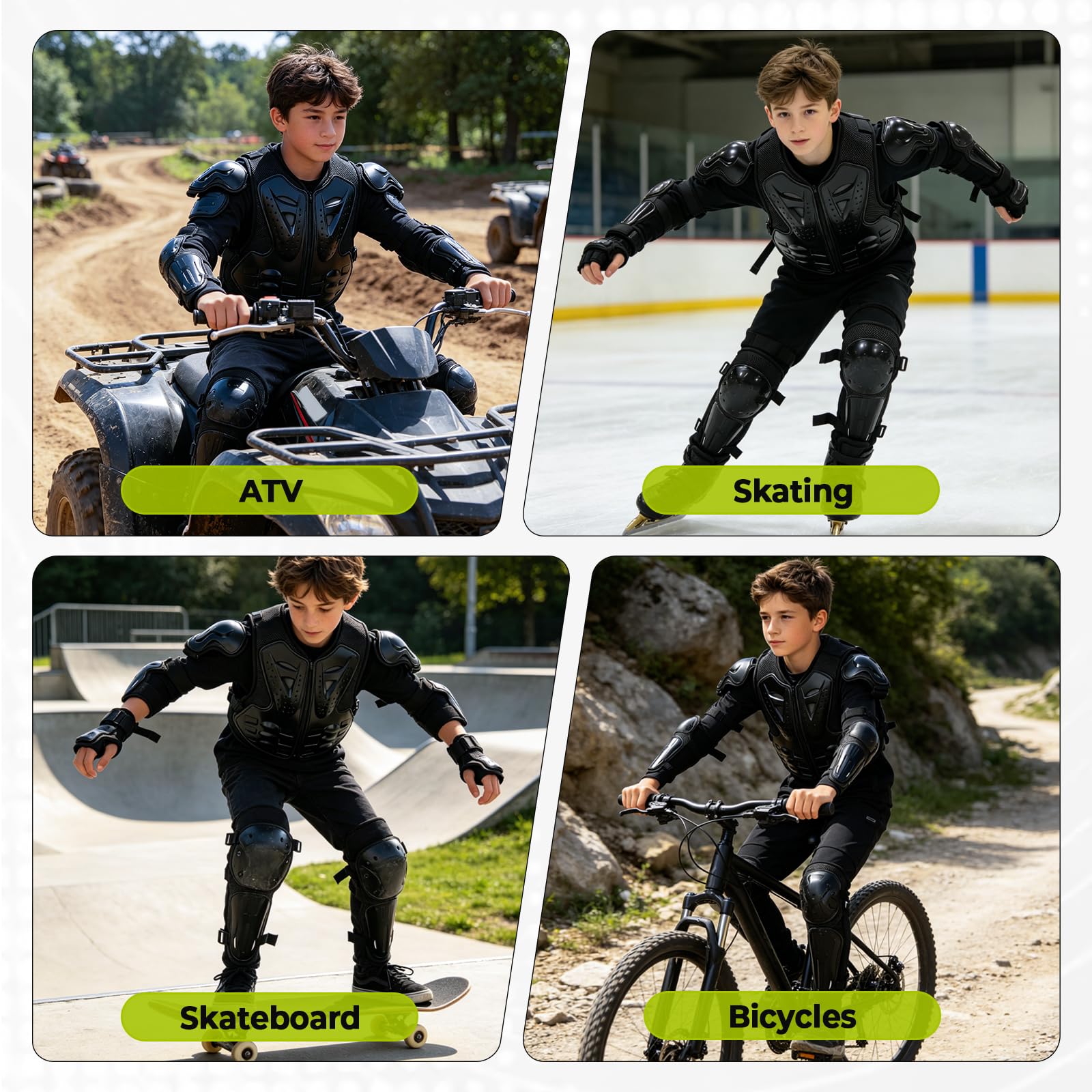 Traje de armadura corporal de motocicleta para niños, chaqueta protectora de motocicleta de 5 piezas con rodilleras, coderas, protector de pecho para ciclismo, motocross, patineta, actividades al aire
