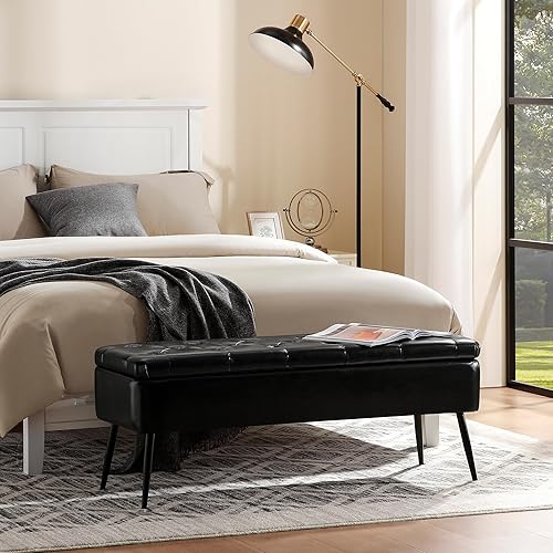 Miniatura 7 de kinmars Otomana con almacenamiento para dormitorio, banco de almacenamiento en el extremo de la cama, otomana tapizada grande de almacenamiento de