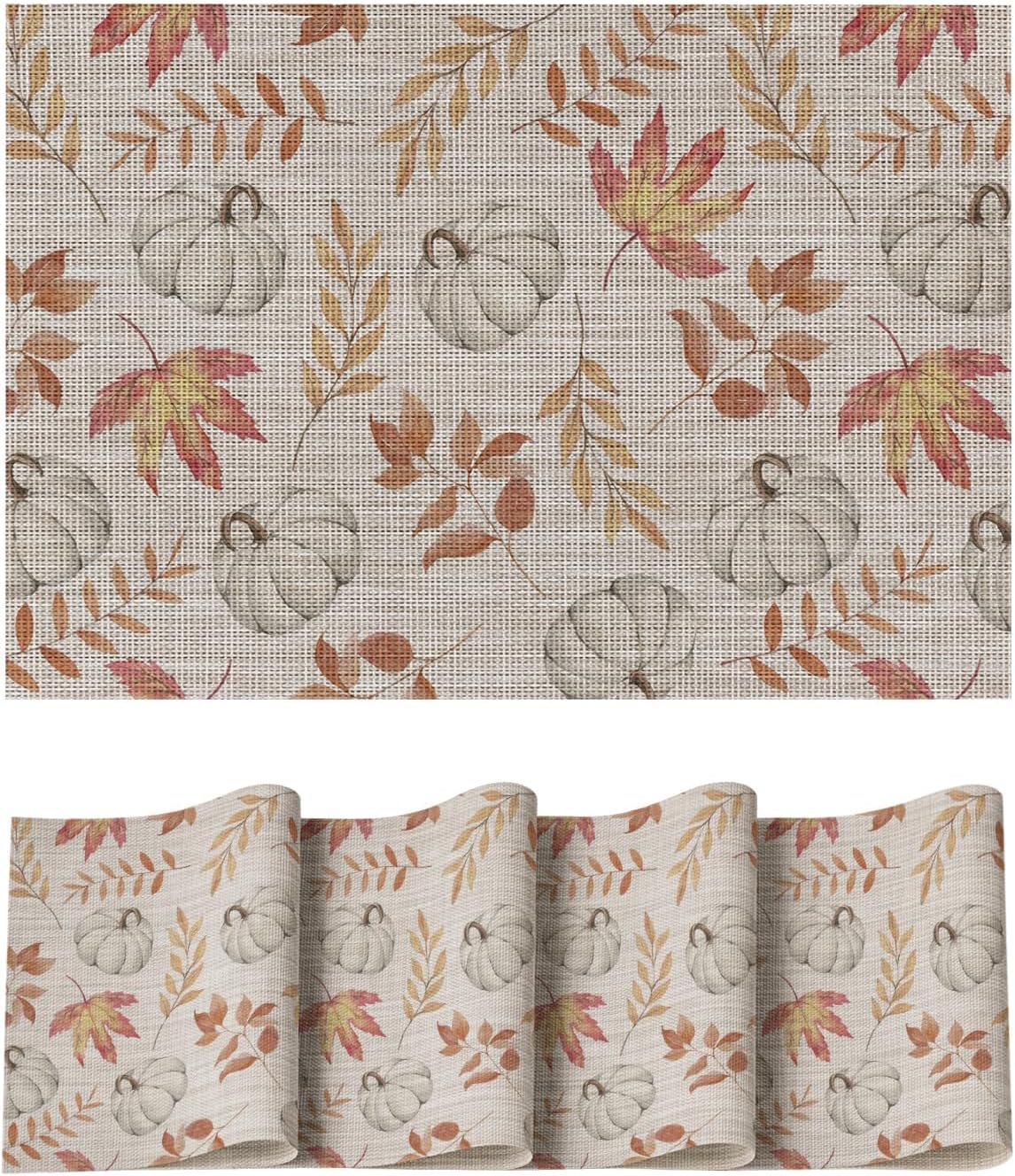 Artoid Mode Maple Leaves Fall Vinyl Placemats Set of 4, Wipeable Colorful Printing PVC Place Mats for Party Kitchen Dining Decor, Beige