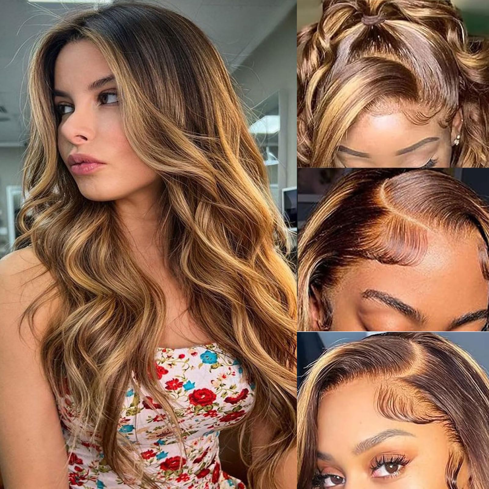 IWISH 24 Inch 13x4 Lace Front Wig For Women Human Hair Ombre Highlight 180% Density 4/27 Coloured Pre Plucked Brazilian Virgin Hair Body Wave Wigs for Women - Image 2