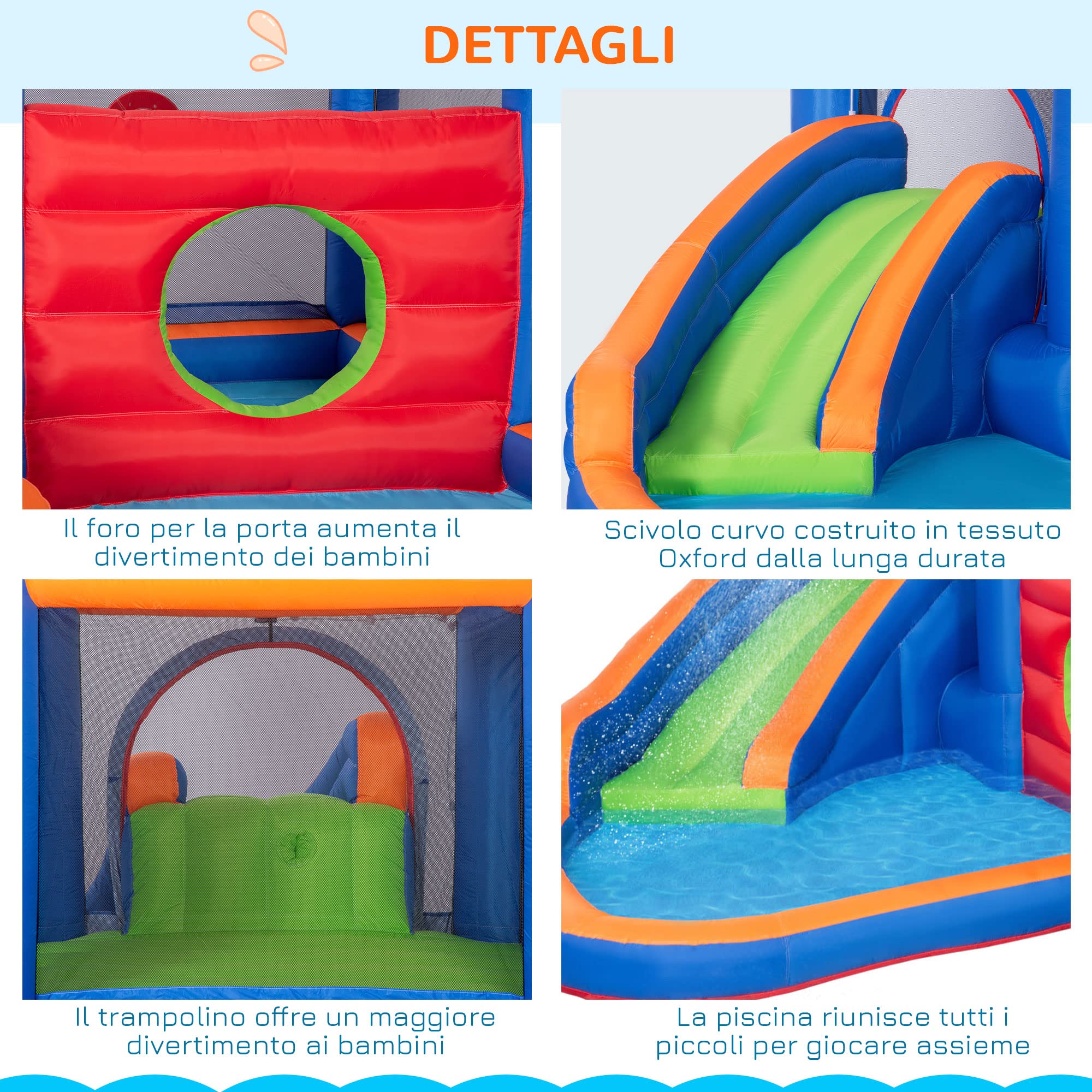 Outsunny Castello Gonfiabile per Bambini 3-8 Anni con Scivolo, 380x340x170cm