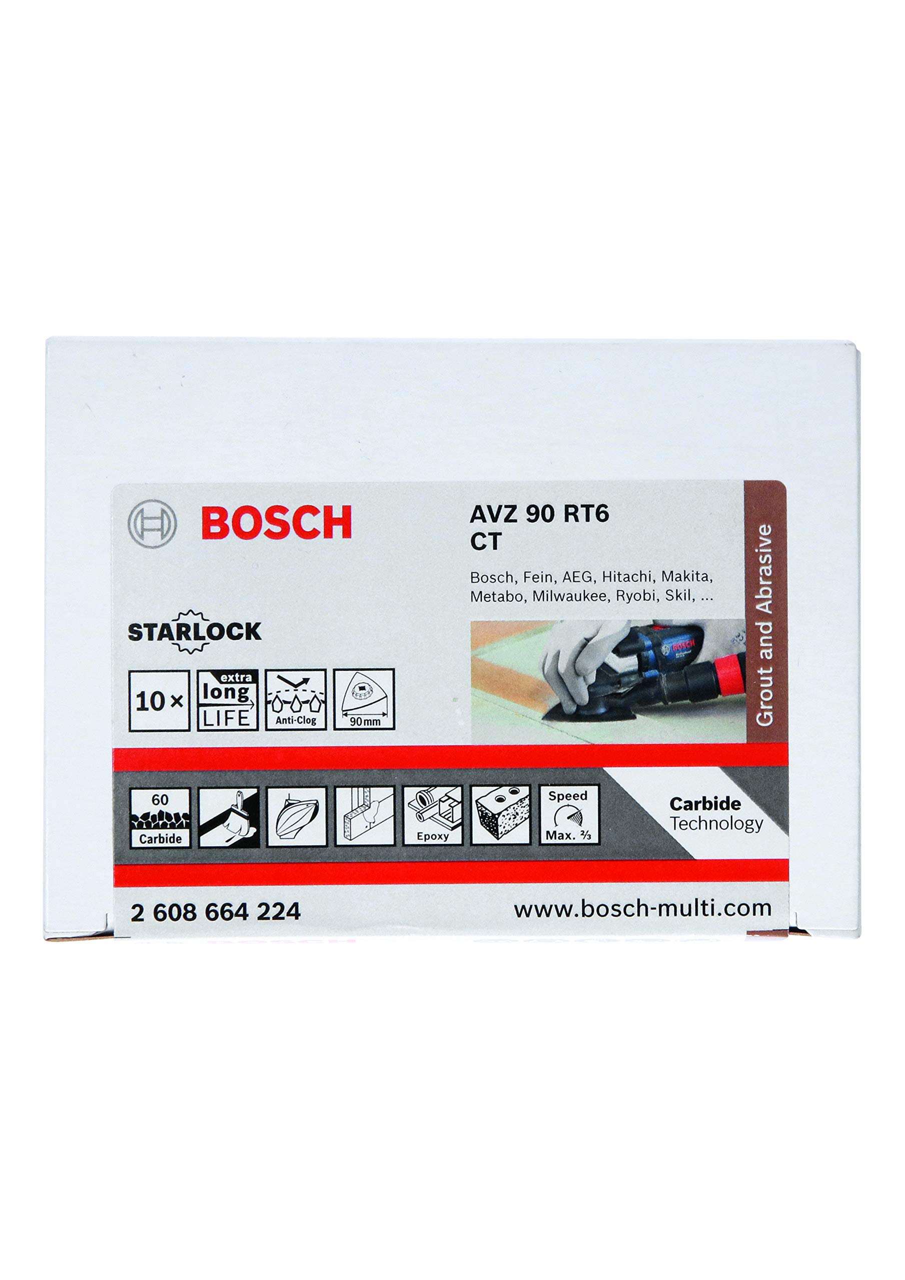 Bosch Professional 10 Stück Schleifplatte AVZ 90 RT6 Carbide RIFF (Starlock, Körnung 60, Ø 90 mm, Zubehör Multifunktionswerkzeug)