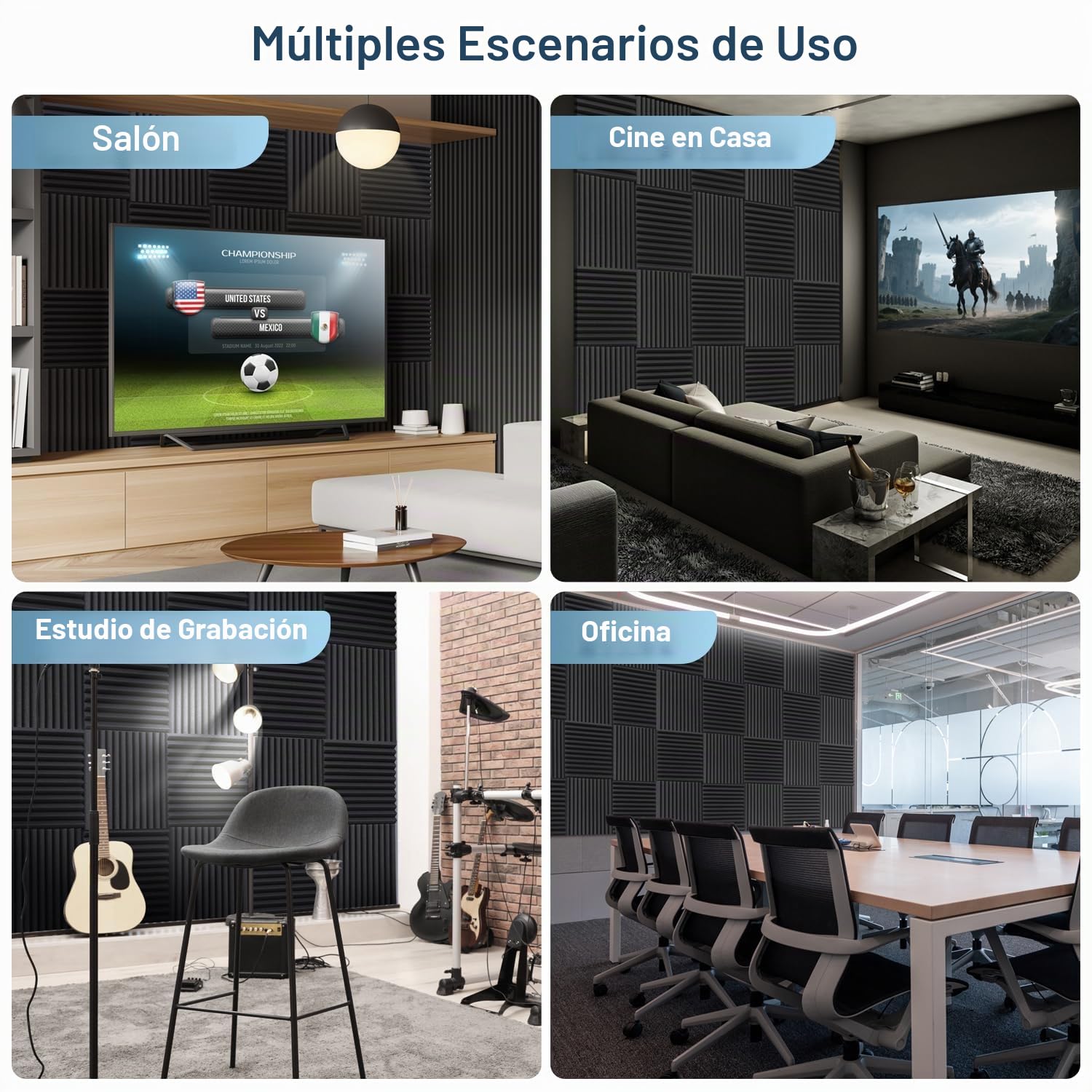 Ohuhu Paneles Acusticos 60 Piezas con Pegatinas, 30 x 30 x 2,5 cm Insonorizacion Acustica Pared, Paneles Decorativos para Pared Aislante Acustico para Podcast Studio Oficinas