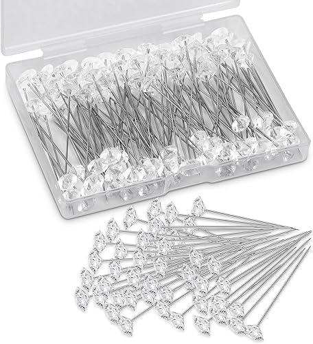 100 pines de ramo y ramillete de 2.1 pulgadas, alfileres de diamantes para flores con cabeza de cristal de diamantes de imitación, elegante pin