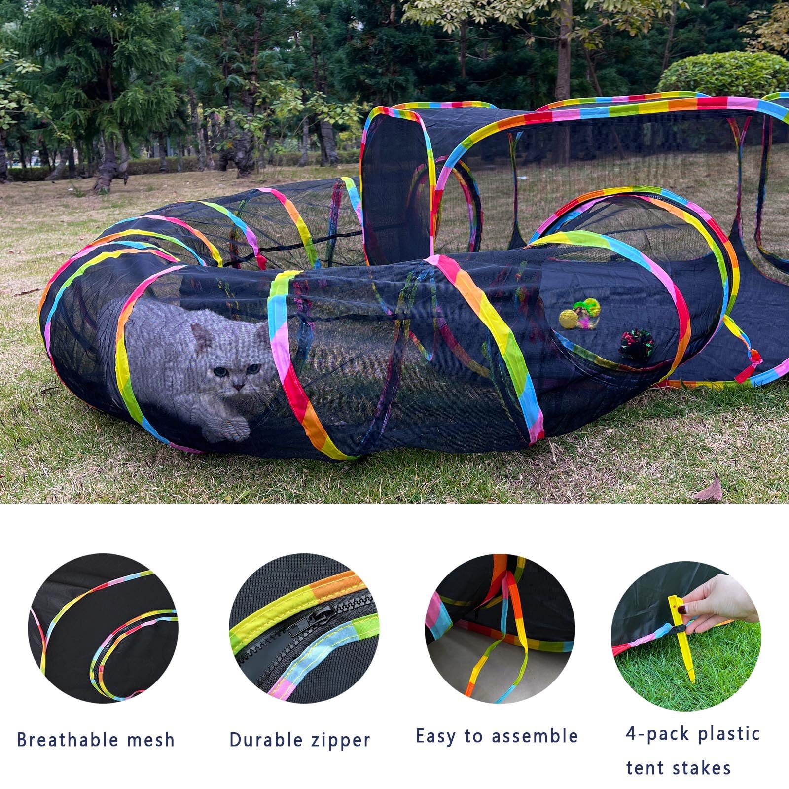 Zona de Juegos para Gatos al Aire Libre, recintos para Gatos, Tienda de campaña portátil de Malla, túnel Circular para Gatitos, Conejos, Cachorros y Animales pequeños