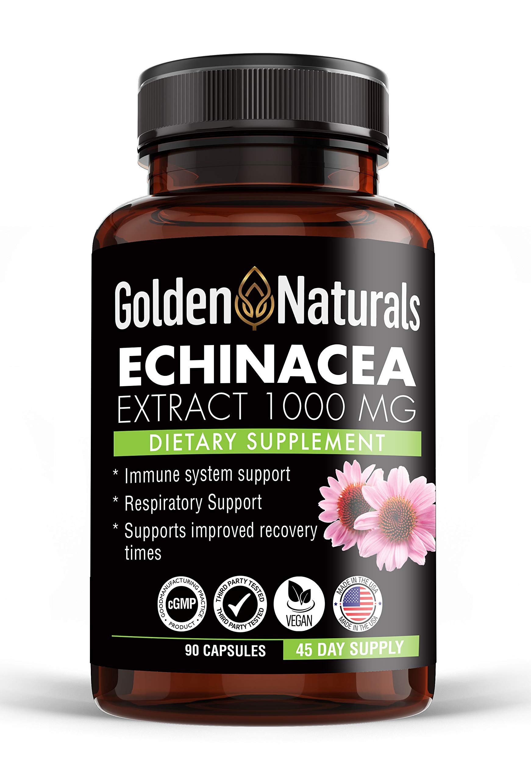 Golden Naturals Echinacea Extract, 1000mg per Serving, Immune System Support, Max Potency, 90 Capsules