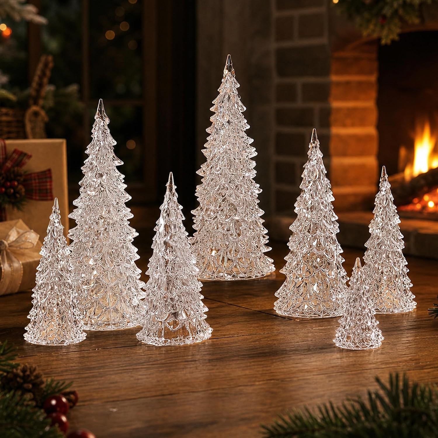 8 Pcs Clear Acrylic Tabletop Christmas Trees, Crystal Xmas Tree Centerpiece