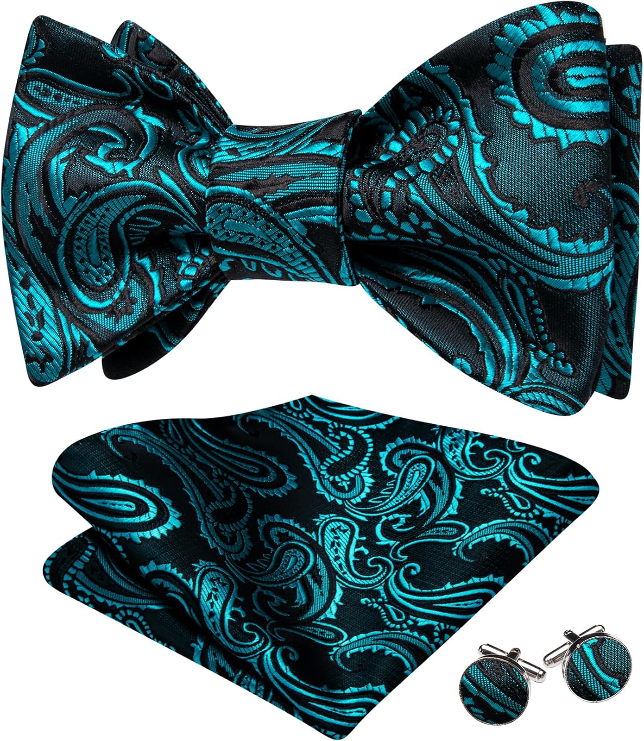 Barry.Wang Men Green Paisley Self Bow Tie Floral Jacquard