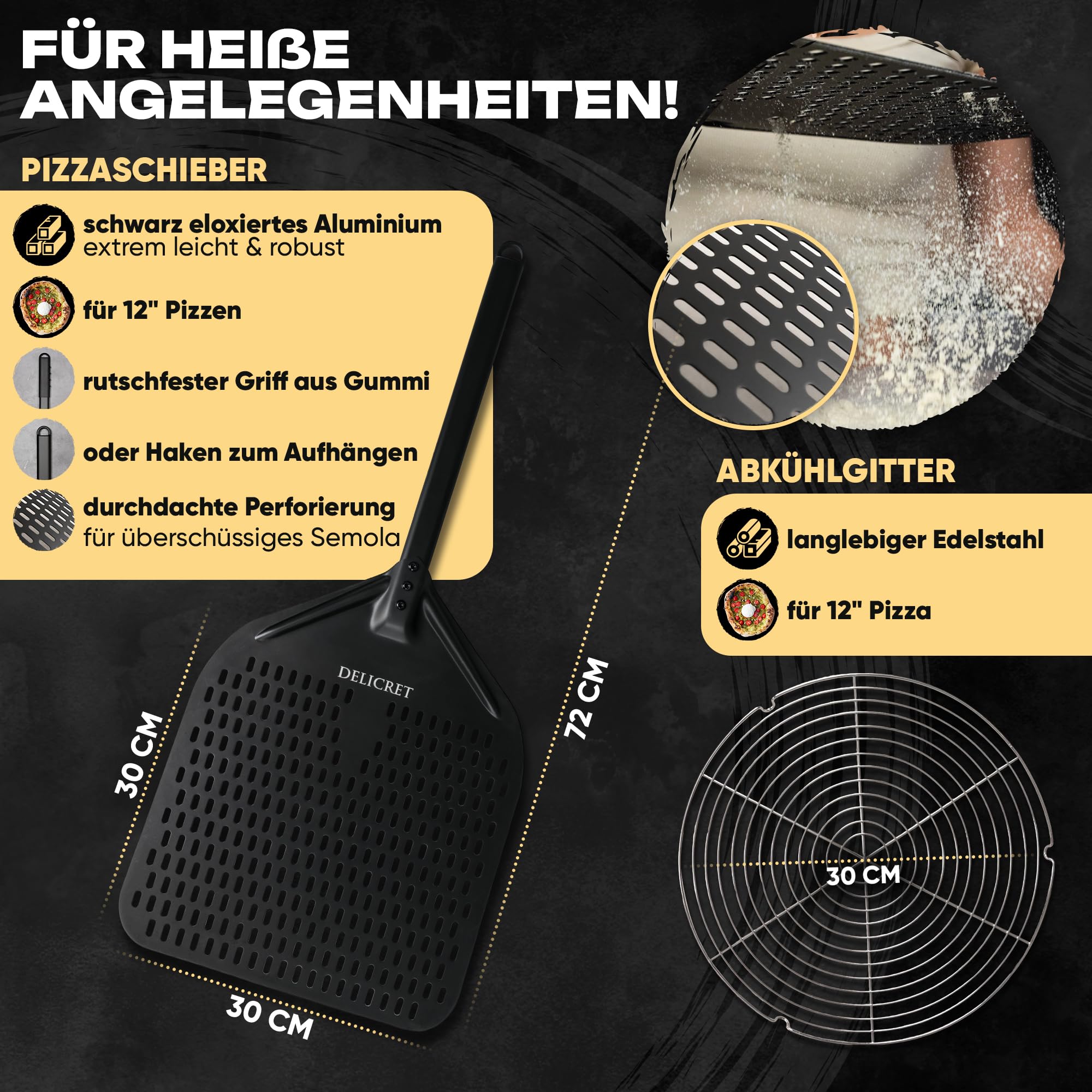 DELICRET elektrischer Pizzaofen 12" - bis zu 450℃ - 1700 Watt - Backraumtemperatur und Steintemperatur getrennt einstellbar