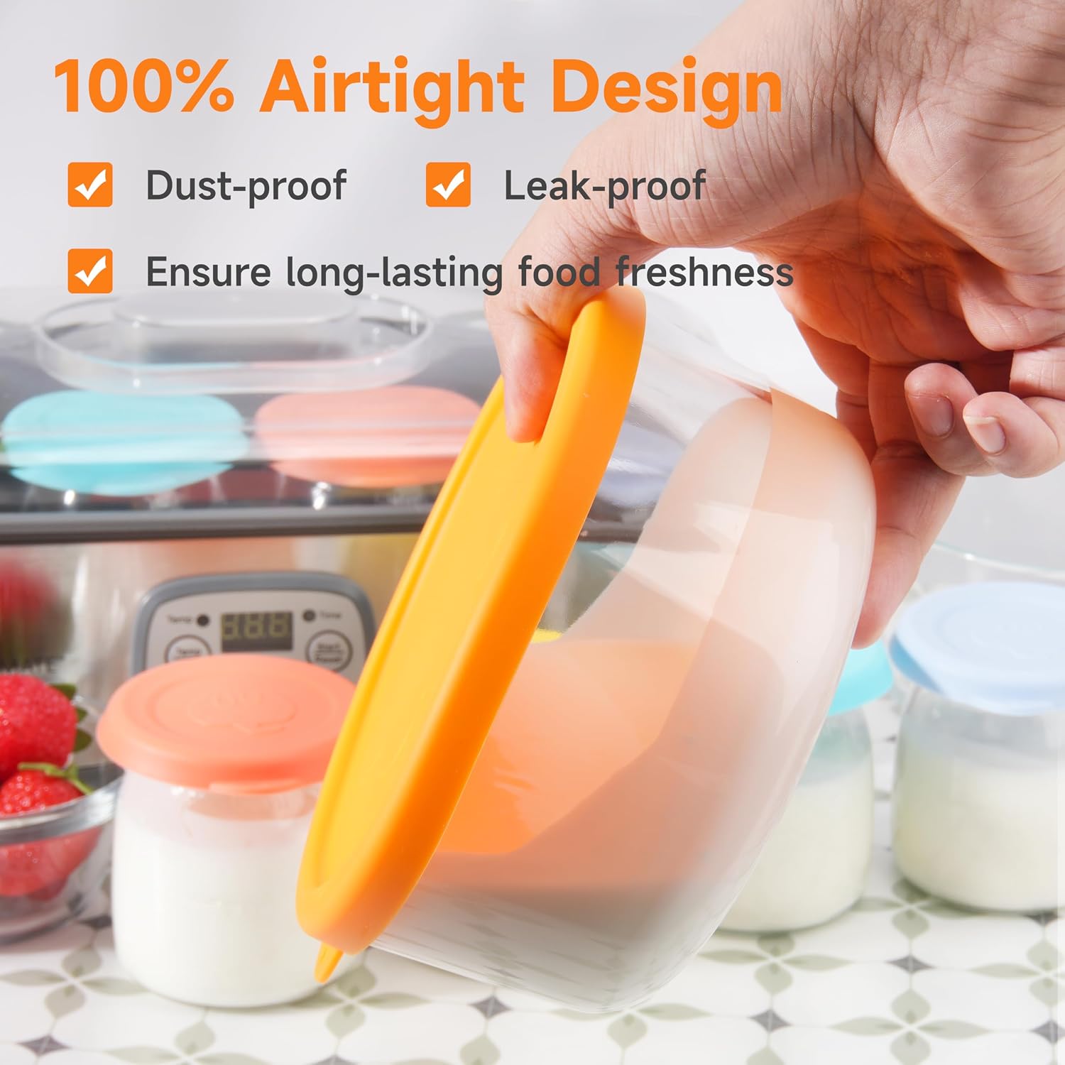 2 Packs Silicone Replacement Bowl Lids for Ultimate 1-Quart Glass Yogurt Containers, Reusable Yogurt Bowl Covers, Dishwasher Freezer Microwave Safe (Glass NOT Included)