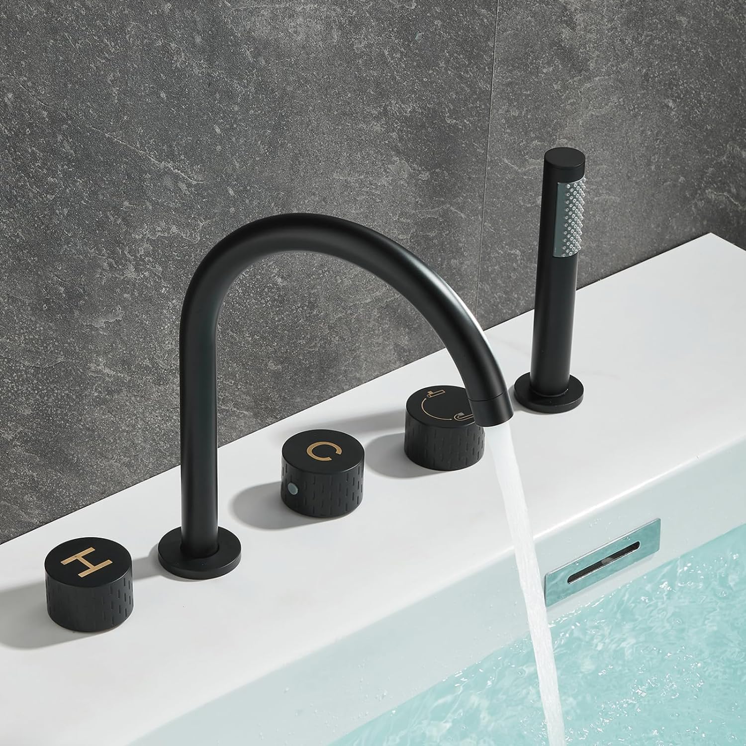 KUNYOS Bathtub Faucets 5 Hole Tub Rim Faucet Faucet Shower Bathtub 360° Swivel Spout Mixer Tap Shower With Hand Shower Shower Two Handles