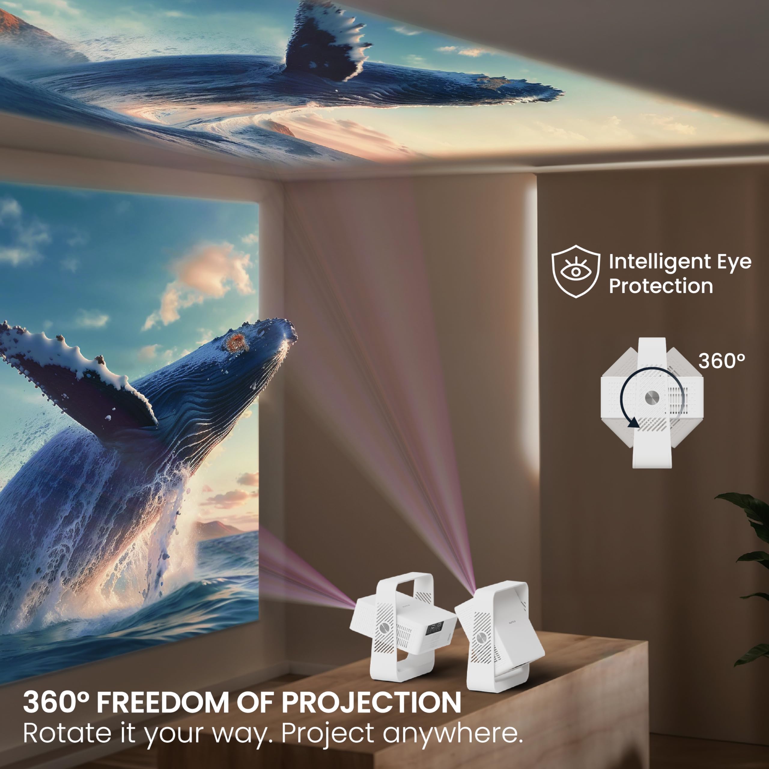 E Gate Atom 4X Air, Fully Automatic, 12000 Lumens Projector for Room, 1080P & 4K Support, Auto Focus + Keystone + Obstacle Avoid | Android 12 Netflix, Prime, Live TV | WiFi-BT-HDMI, 720p Native EGATE — Amazon image 7