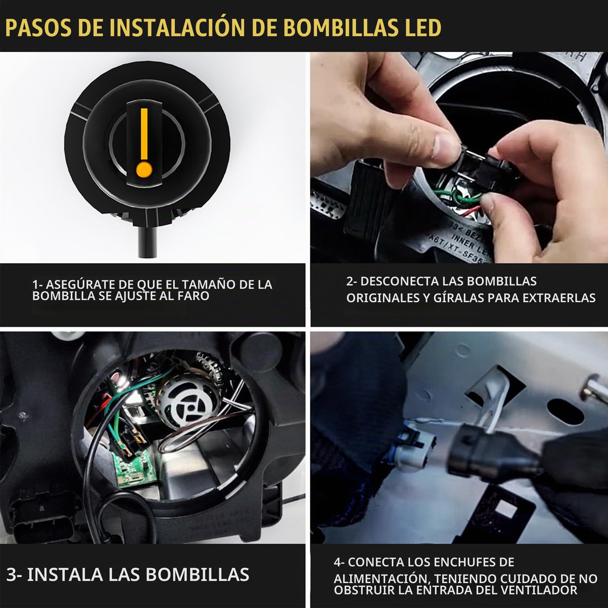D2H LED Lámparas Kit de conversión adecuado para faros VLAND [No recomendado para modelos Jetta/Golf/Polo], Faros reemplazo para haz bajo, 12V 6000K blanco, 2pcs/SET