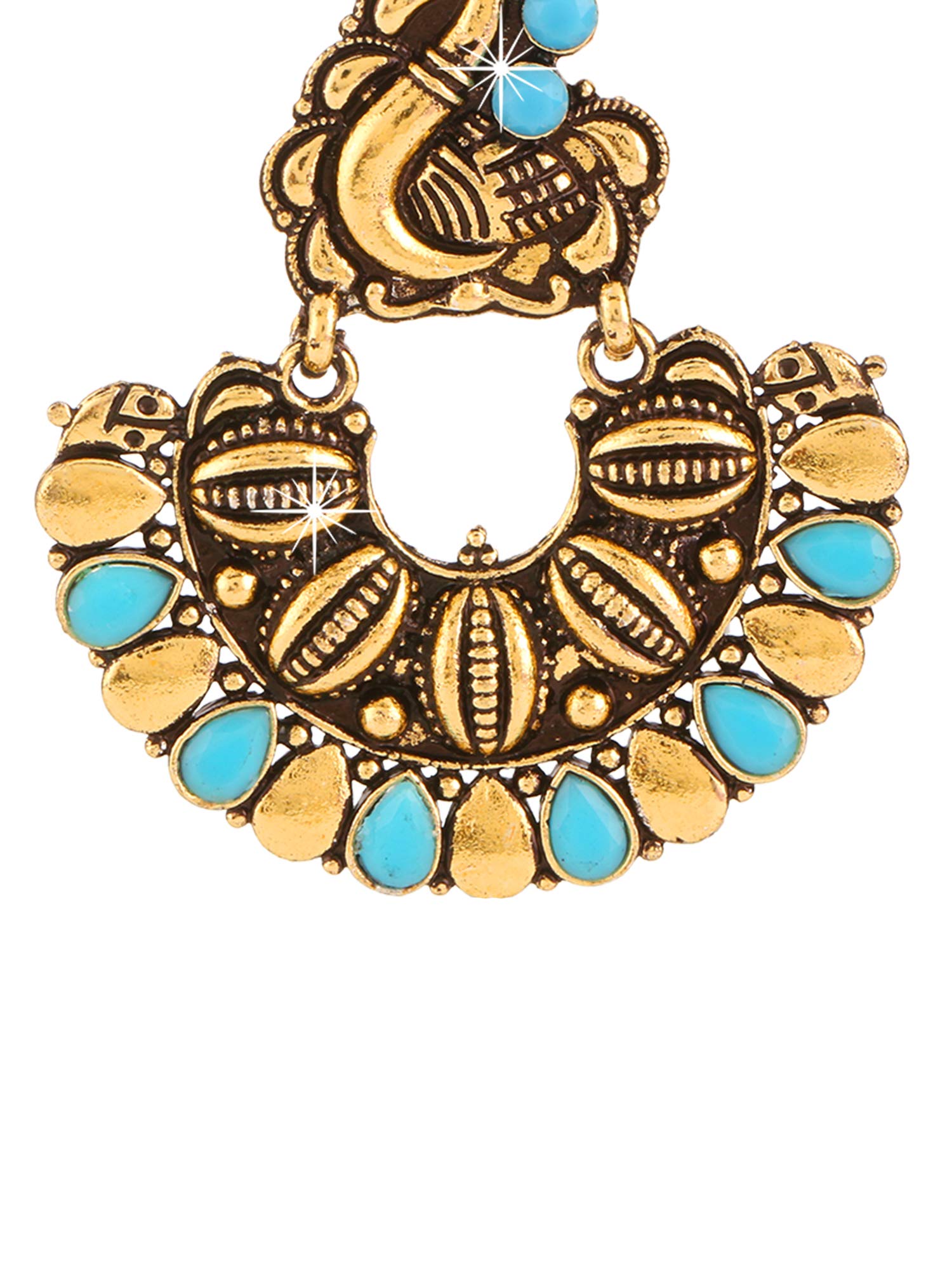 Women's Turquoise Peacock Shaped Oxidised Chandbali Earrings