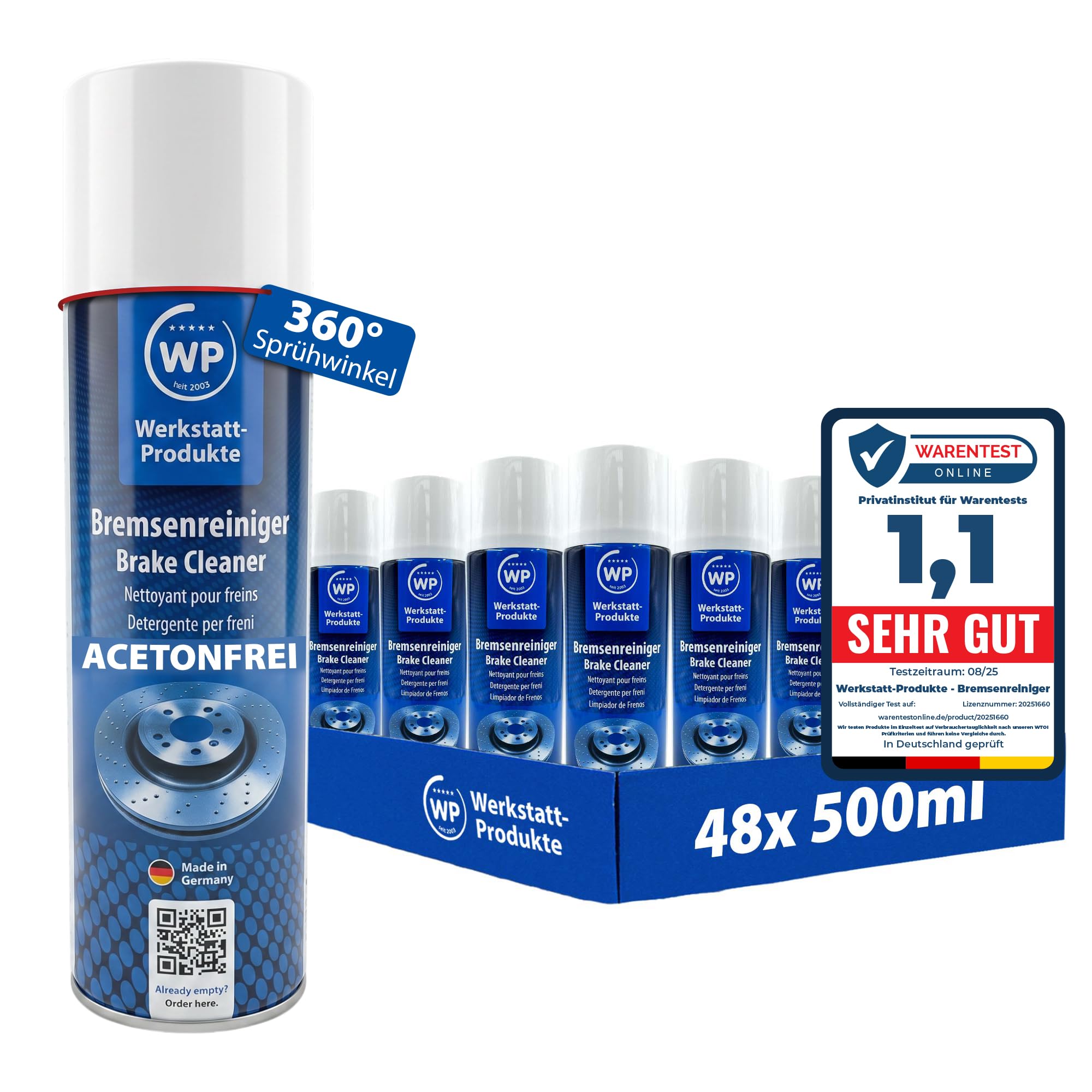 48x Bremsenreiniger 500 ml Acetonfrei Teilereiniger für Auto, Motorrad, Fahrrad & Werkstatt - entfettet rückstandsfrei, 360° Sprühventil, silikonfrei