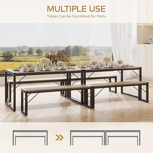 Miniatura 6 de Gizoon Juego de mesa de comedor de 455 pulgadas para 4 mesa de comedor de cocina con 2 bancos juego de mesa de comedor con marco de metal y tablero