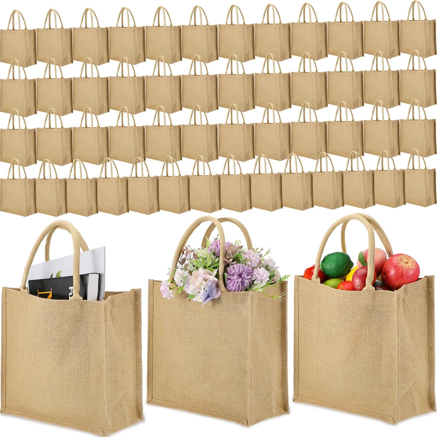 Sanwuta 50 Pcs Burlap Tote Bag Bulk Jute Tote Bags with