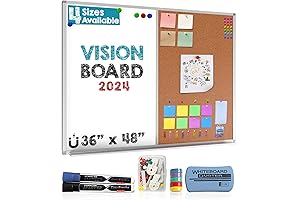 2024 Vision Board: Jumbo 36x48 inch Combo Board - Magnetic Whiteboard and Corkboard