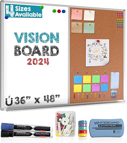 Vision Board 2023 combo grande de pizarra blanca y tablero de corcho, tablero magnético, combinación de tablero de corcho de medio boletín para